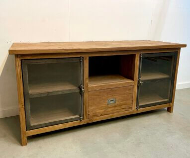tv-meubel teak en staal met glas
