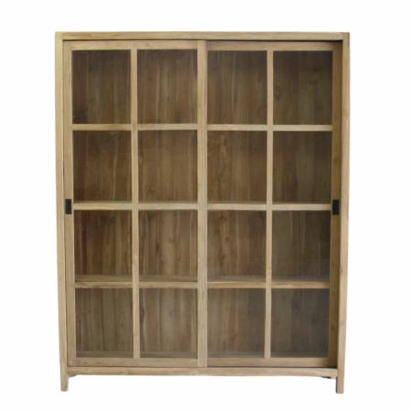 boekenkast met twee schuifdeuren gemaakt van teakhout