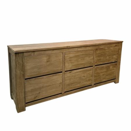groot dressoir gemaakt van teakhout met 6 diepe lade