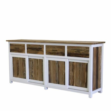 dressoir met wit en teakhout gemaakt 200 cm breed