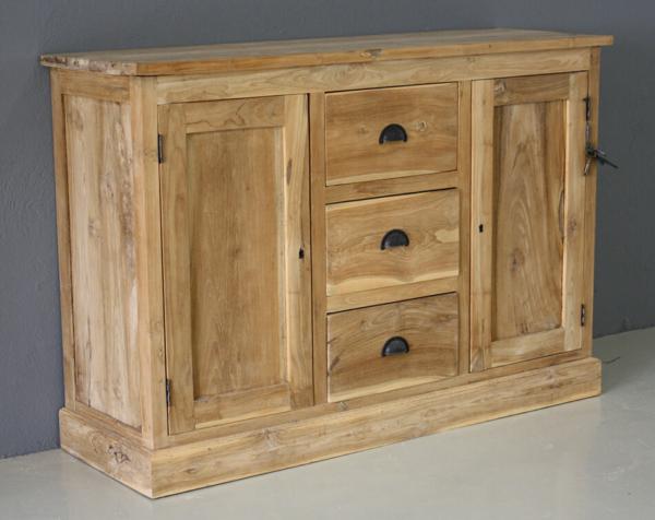 Teak dressoir twee deuren, drie laden - Afbeelding 3