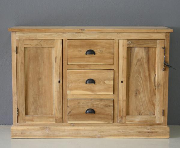 Teak dressoir twee deuren, drie laden - Afbeelding 2