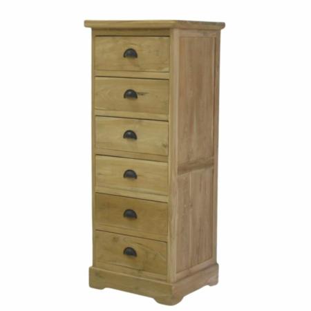 hoog ladenblok met 6 laden gemaakt van teakhout