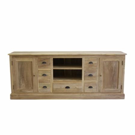 klassiek tv dressoir met 7 laden en deuren gemaakt van teakhout