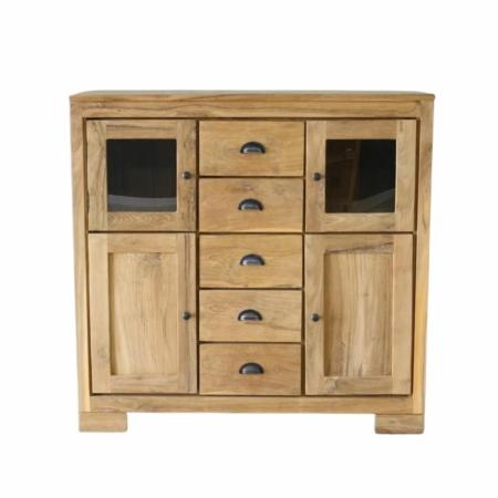 dressoir met 2 glazen deuren en 2 dichte deuren en 5 laden