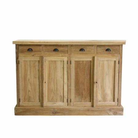 groot en hoog dressoir met 4 deuren en 4 laden gemaakt van teakhout