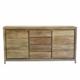 Robuust dressoir met een metalen frame, het dressoir heeft 2 deuren en 4 laden van teakhout
