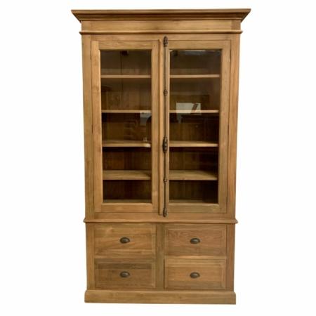 teakkast 4 laden onderin boven 2 deuren glas