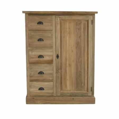 spekkast met 5 laden en een deur gemaakt van teakhout