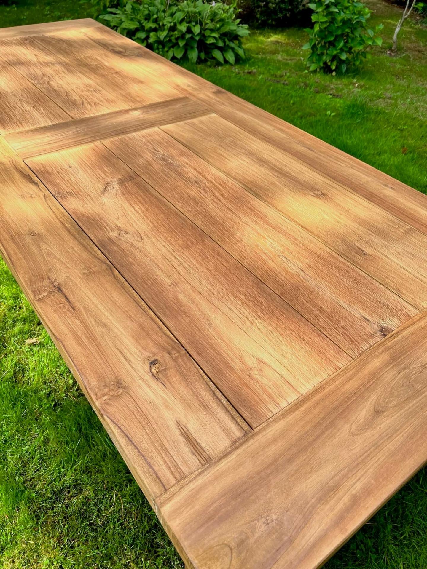 Zware tuintafel geborsteld teakhout - Afbeelding 5