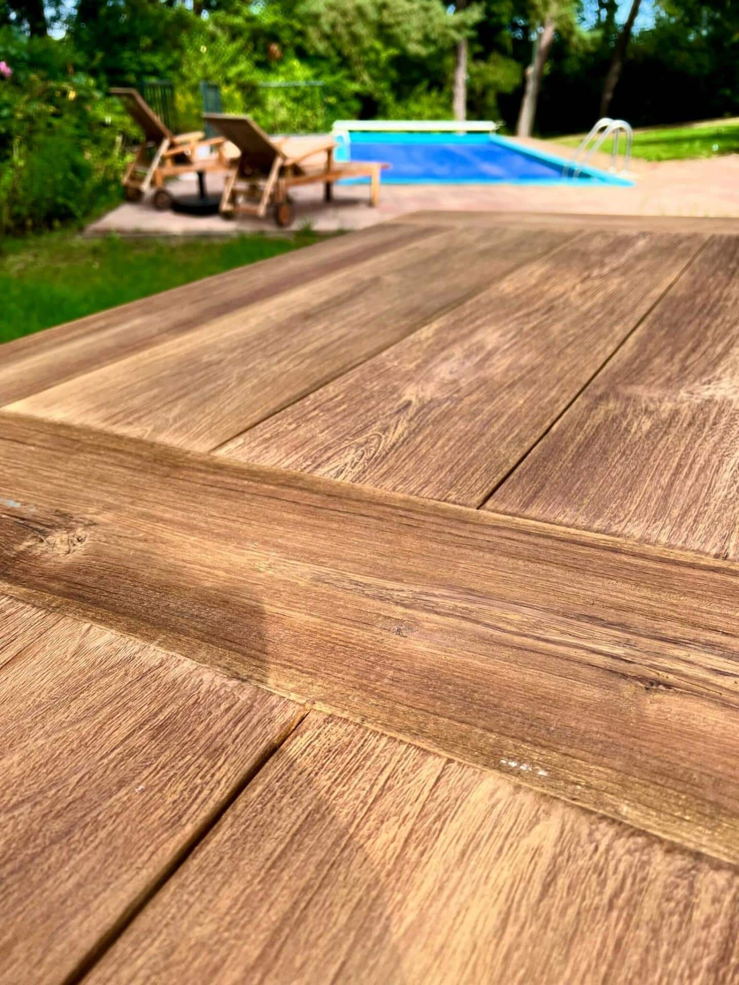 Zware tuintafel geborsteld teakhout - Afbeelding 3