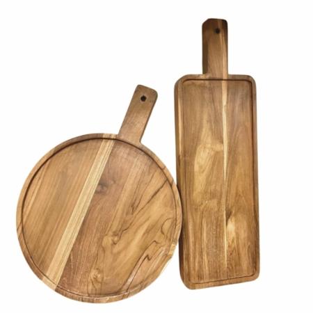 teakhouten borrelplanken in 2 vormen rond en rechthoek