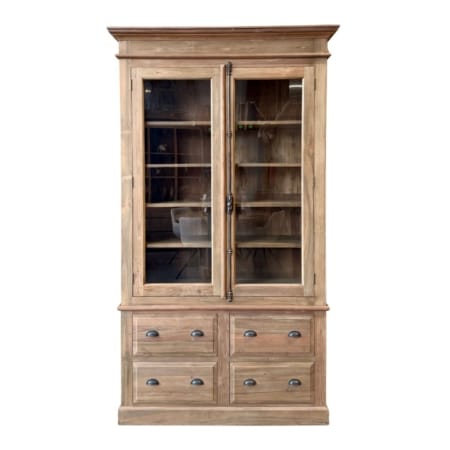 Teakhouten buffetkast met espanjolet beslag van gerecycled teak, 230 cm hoog en 120 cm breed