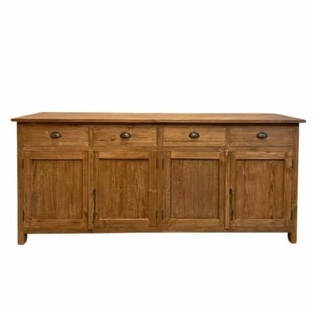 Landelijk dressoir met een robuuste afwerking, het dressoir heeft 4 laden en 4 deuren gemaakt van hout