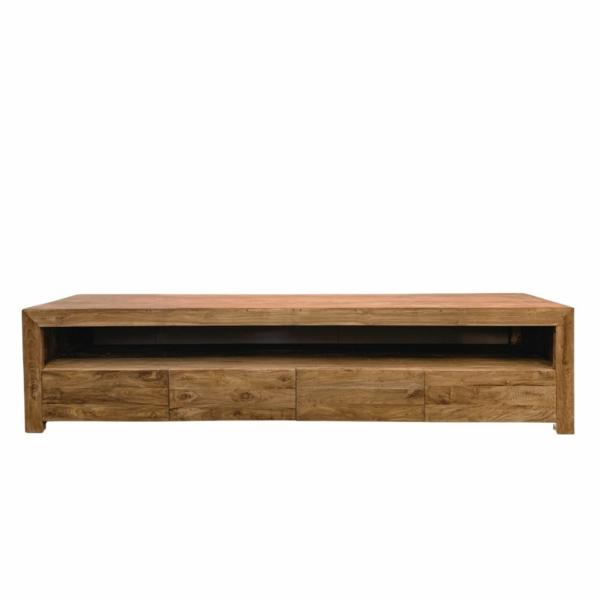 groot tv-meubel met 4 laden en een groot openvak gemaakt van hout