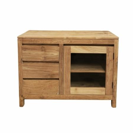 klein tv-meubel met glazen deur en 3 laden