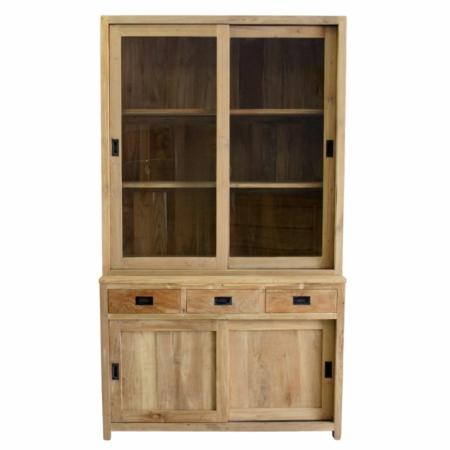 teak vitrine kast met schuifdeuren