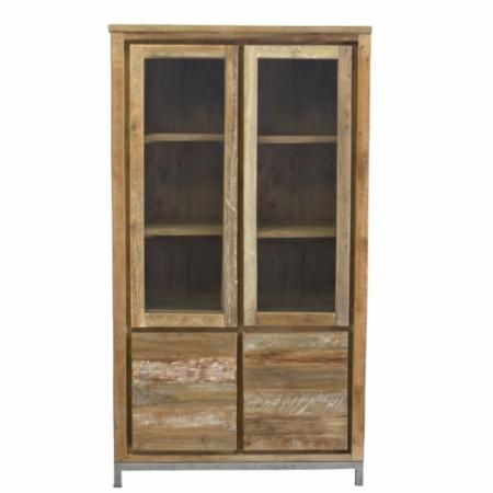 vitrine kast met glazen deuren en bewerkt hout