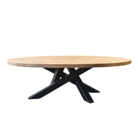 ovale salontafel teakhout en stalen poot