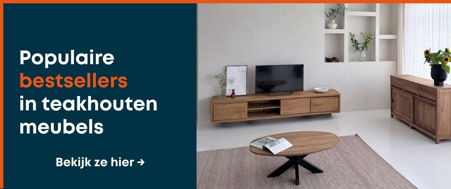 teakhouten-tv-meubel-dressoir-bestseller Populaire teakhouten TV meubel en dressoir in moderne woonkamer